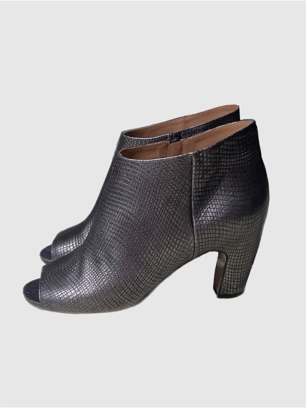 Maison Martin Margiela Line 22 Metallic Snake Embossed Peep-Toe Booties 37/6-6.5